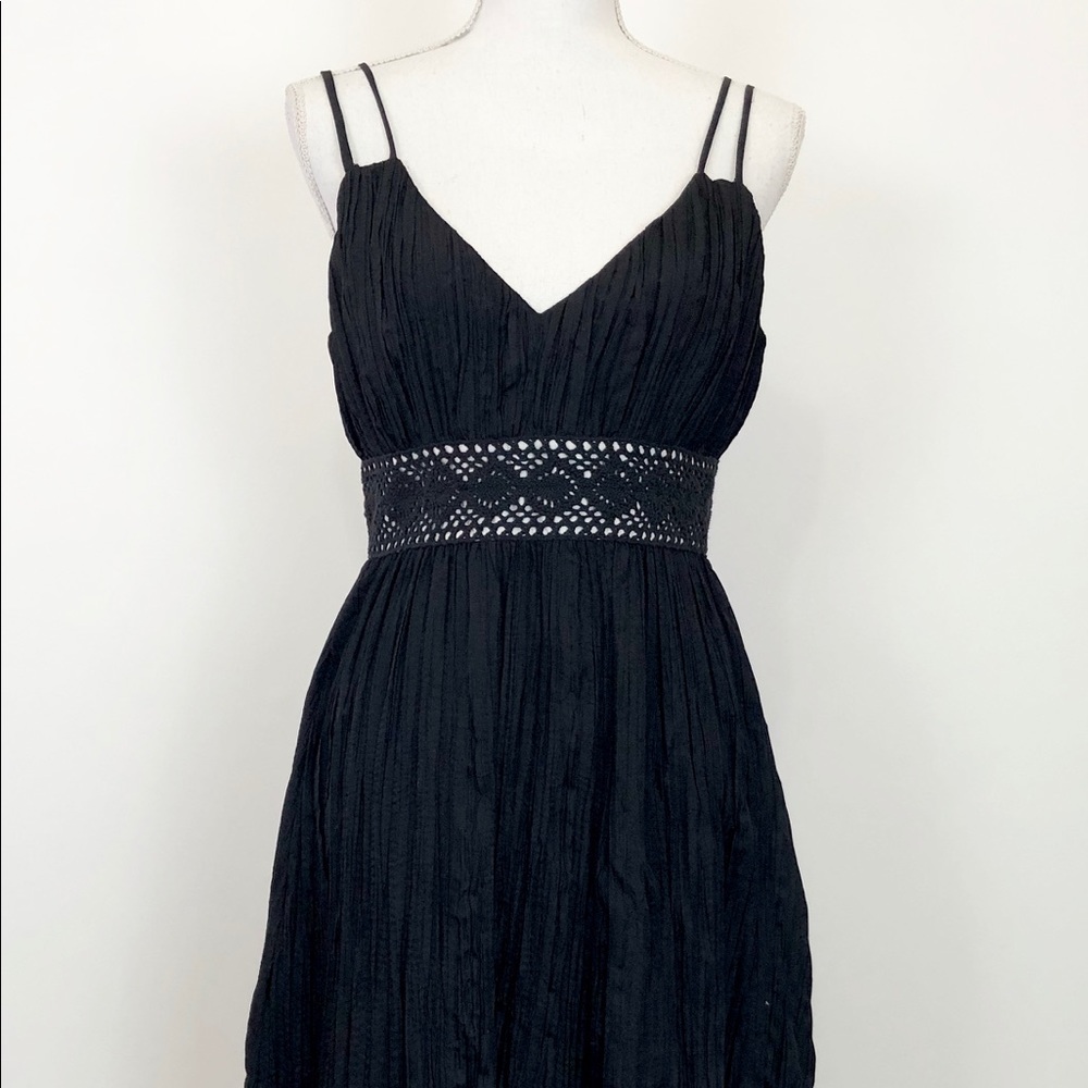 St Tropez West Black Pleated Crinkle Strap Dress